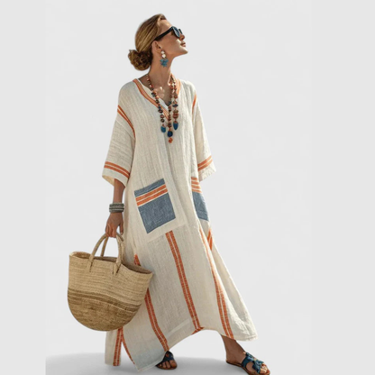 Anke Damen Maxi-Kleid V-Ausschnitt Leicht Lockeres Design