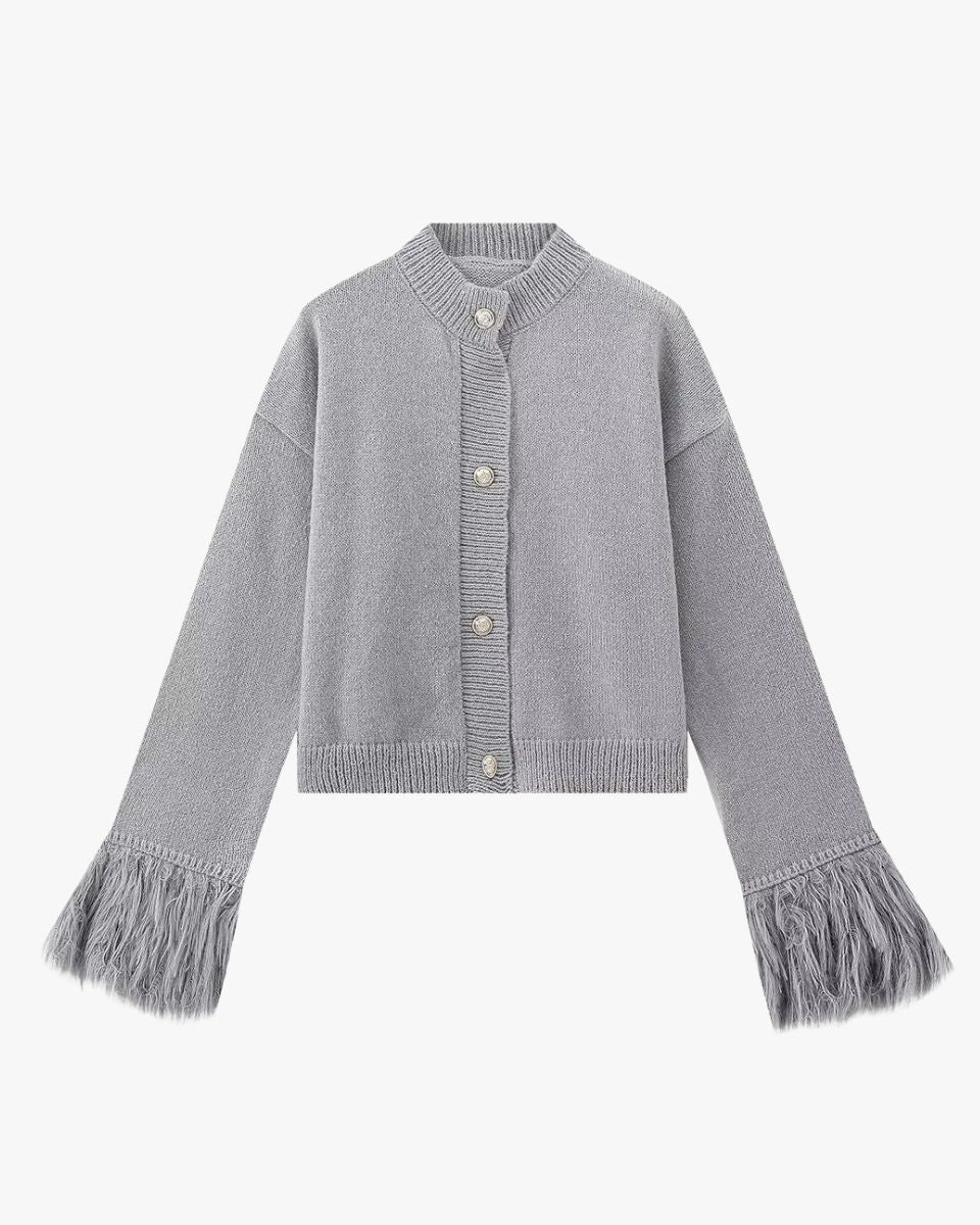 Damen Strickjacke Knöpfe Federärmel