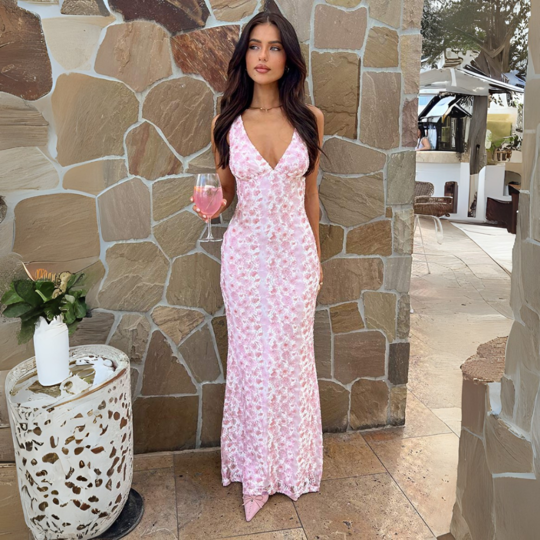 Damen Maxi Kleid Floralmuster Hochzeitsgast