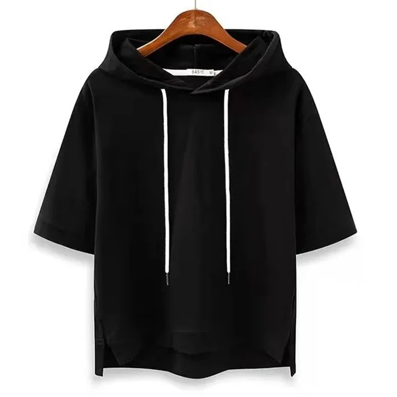 Herren Kurzarm Kapuzenpullover Baumwolle Bequem Grau