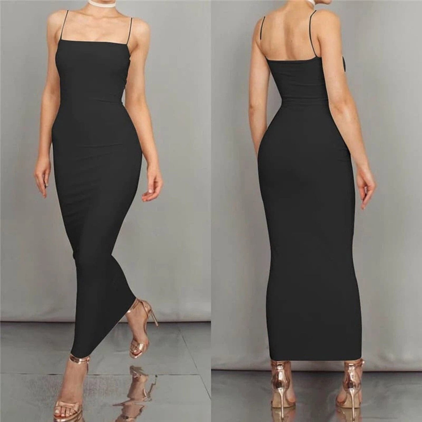 Eveloria Damen Bodycon Kleid Spaghettiträger Midi Länge Elegant