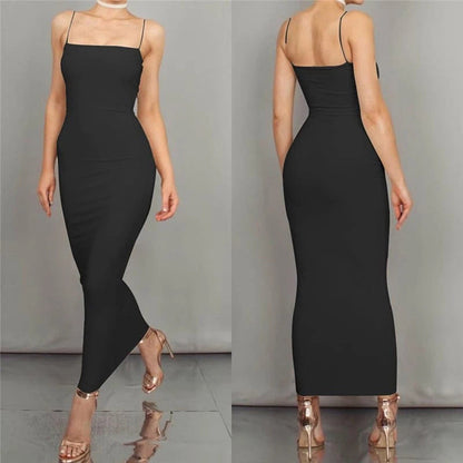 Eveloria Damen Bodycon Kleid Spaghettiträger Midi Länge Elegant