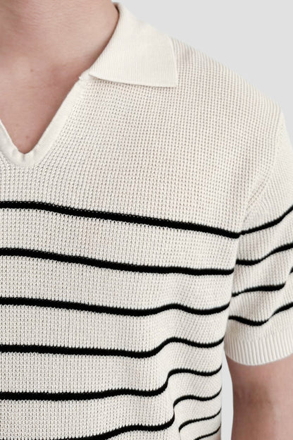Herren Poloshirt Kurzärmelig Gestreift Blau-Weiß