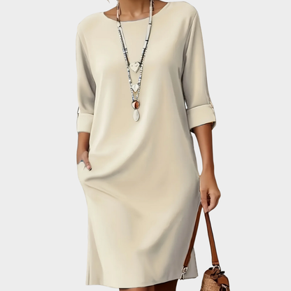 Elegantes Damenfreizeitkleid 3/4-Ärmel Komfortabel Beige