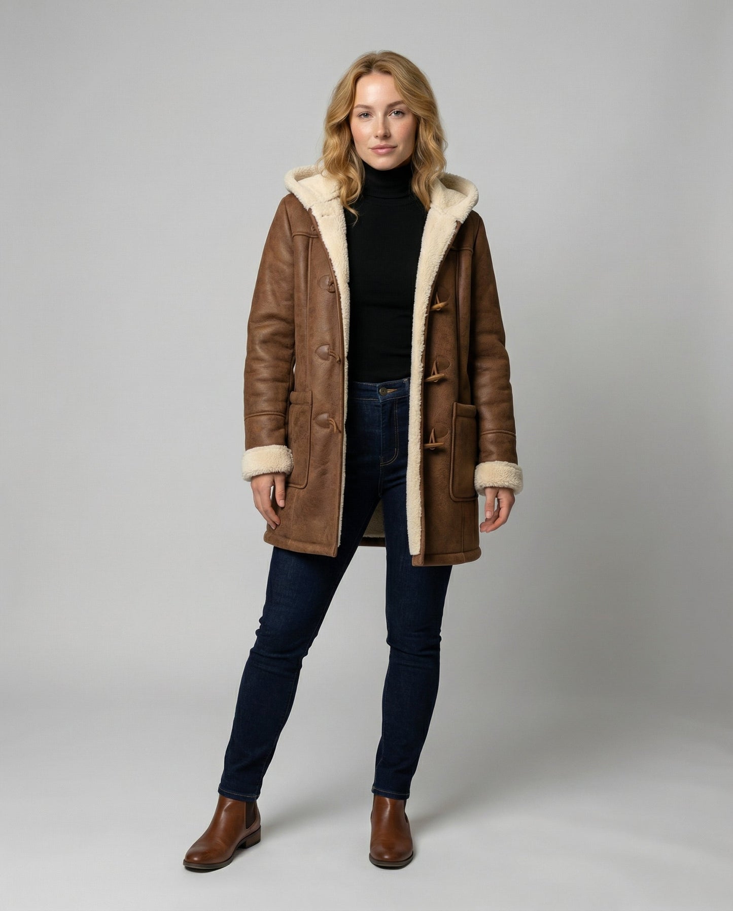 Damen Dicke Kapuzenjacke Wollstoff