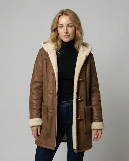 Damen Dicke Kapuzenjacke Wollstoff Schwarz - Eveloria