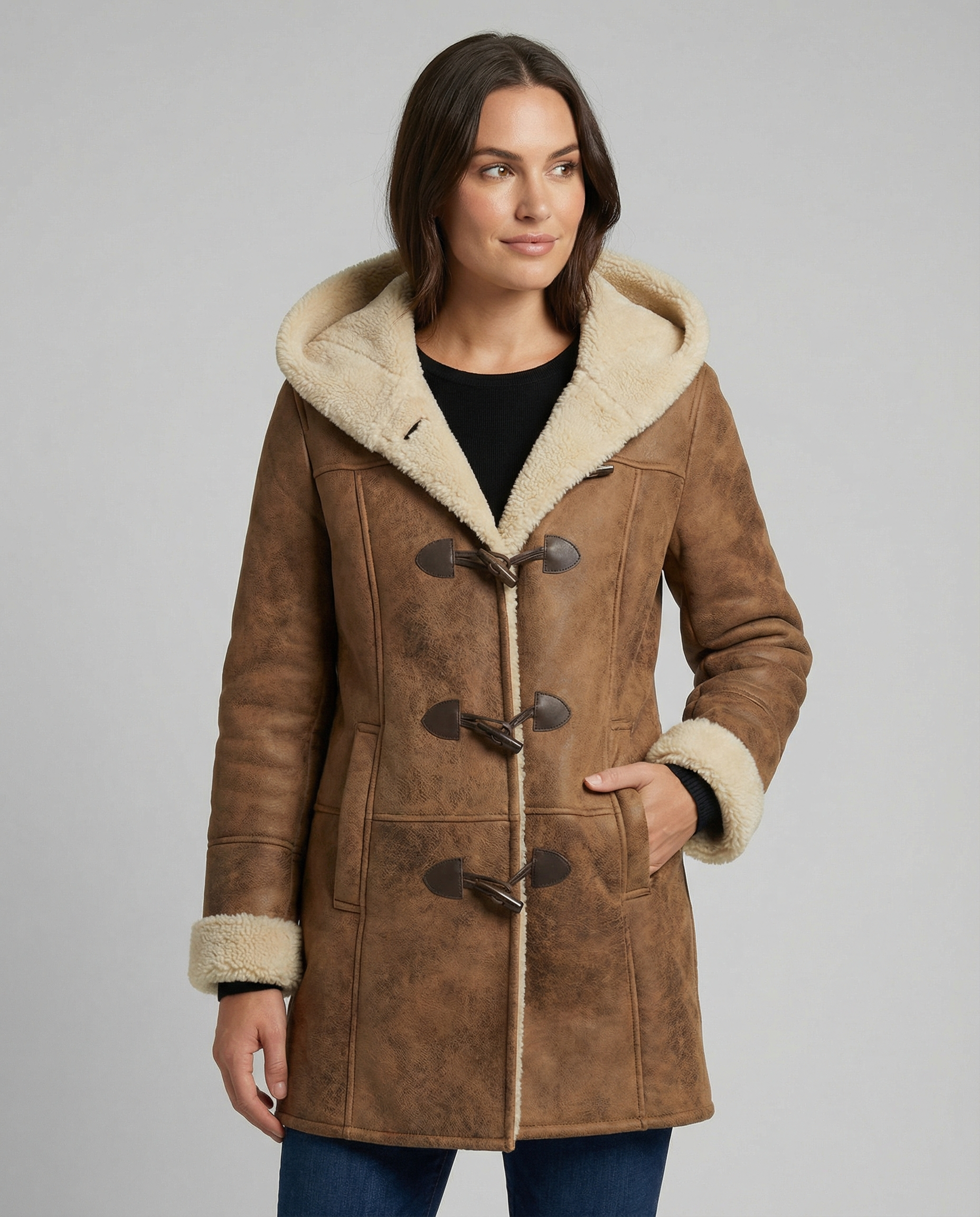 Eveloria Damen Kapuzenjacke Dicker Stoff Schwarz - Eveloria