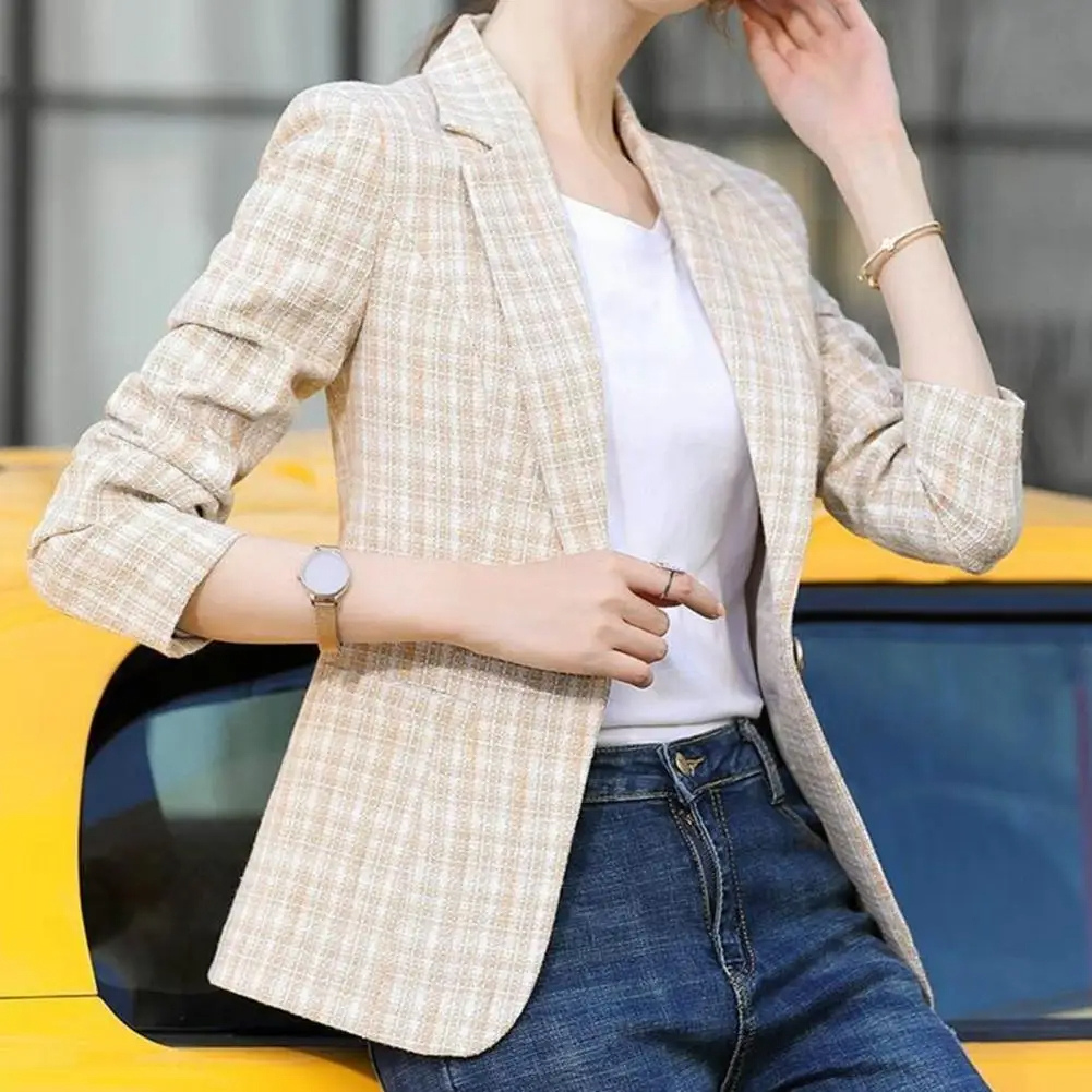 Damen Blazer Ein-Knopf-Design Büro Beige - Eveloria