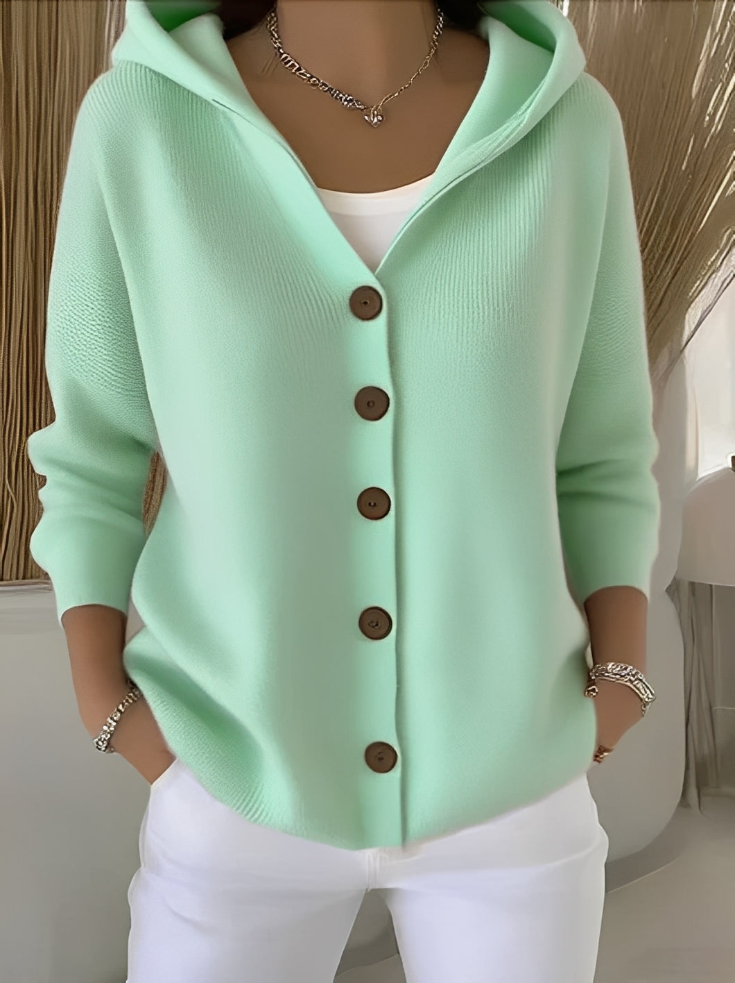 Damen Strickjacke mit Kapuze Komfortable Verarbeitung Beige