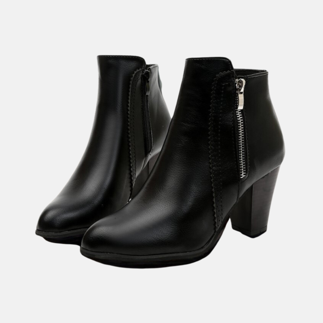 Damen Stiefeletten Kunstleder Mandelform Reißverschluss