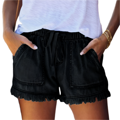 Eveloria Damen Hochtaillen Denim Shorts