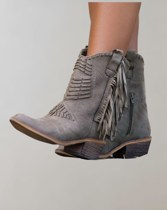 Eveloria Damen Westernstiefel mit Fransen Leder Schwarz - Eveloria