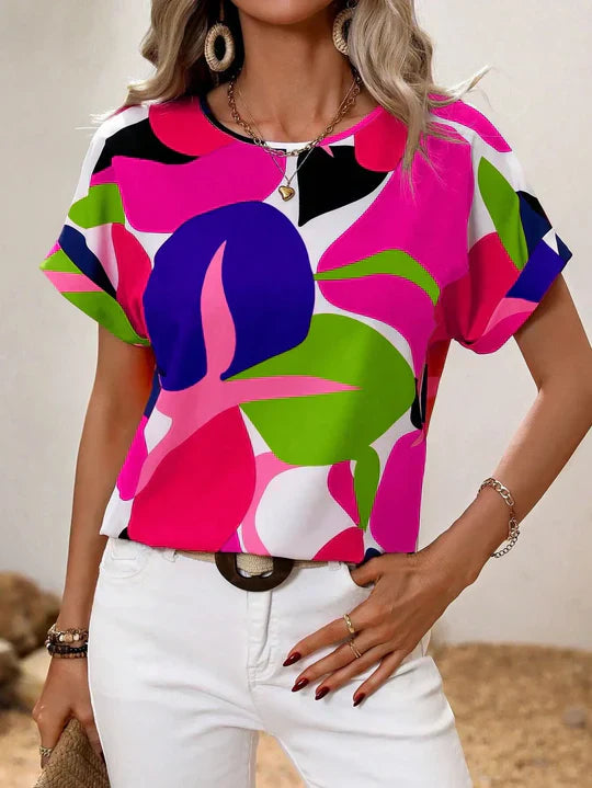 Eveloria Damen Kurzarm Bluse Bedruckt