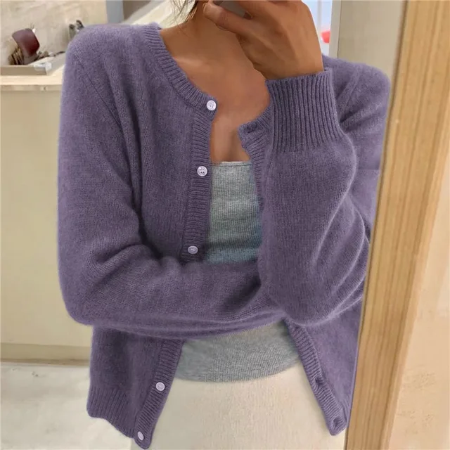 Damen Strickjacke Rundhalsausschnitt Länge Mit langen Ärmeln