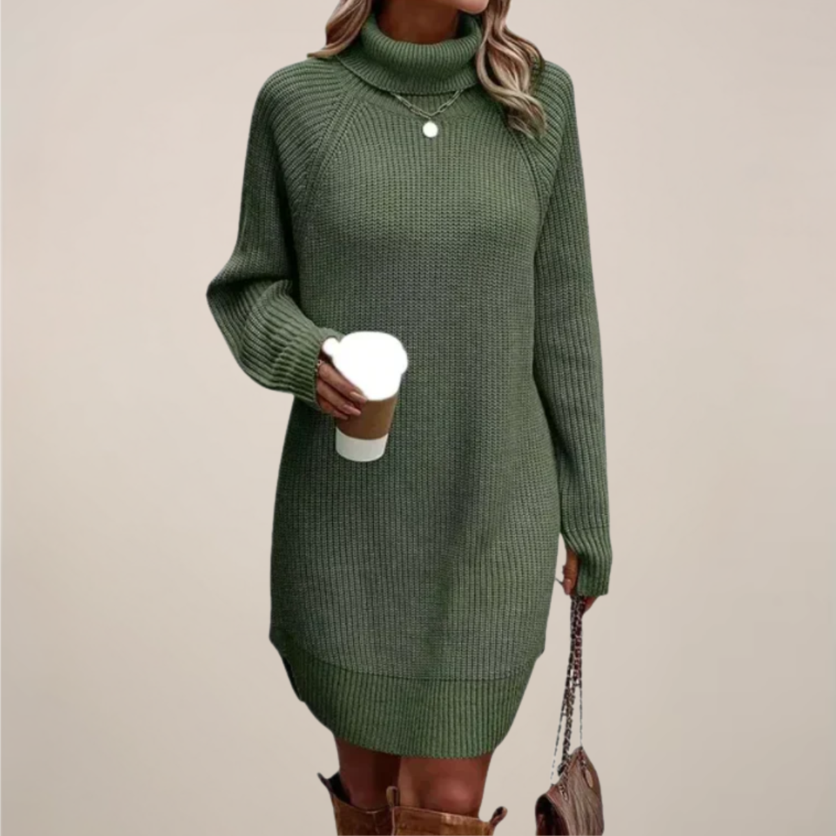 Damen Rollkragen-Pulloverkleid Langärmlig