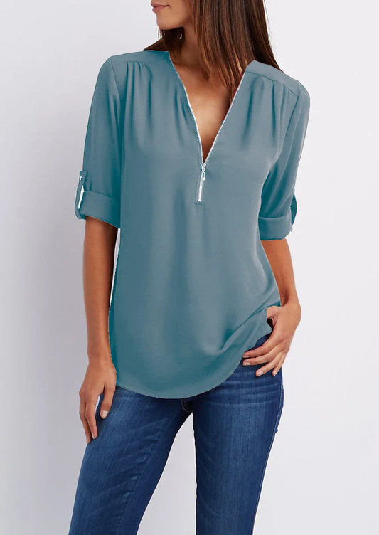 Eveloria Damen Chiffonbluse Mit Reißverschluss - Eveloria