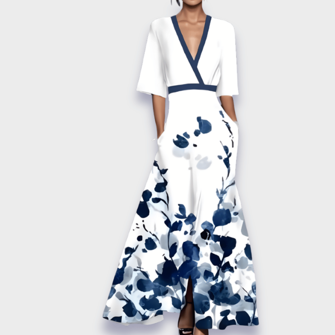 Damen Blumenmuster Maxikleid V-Ausschnitt