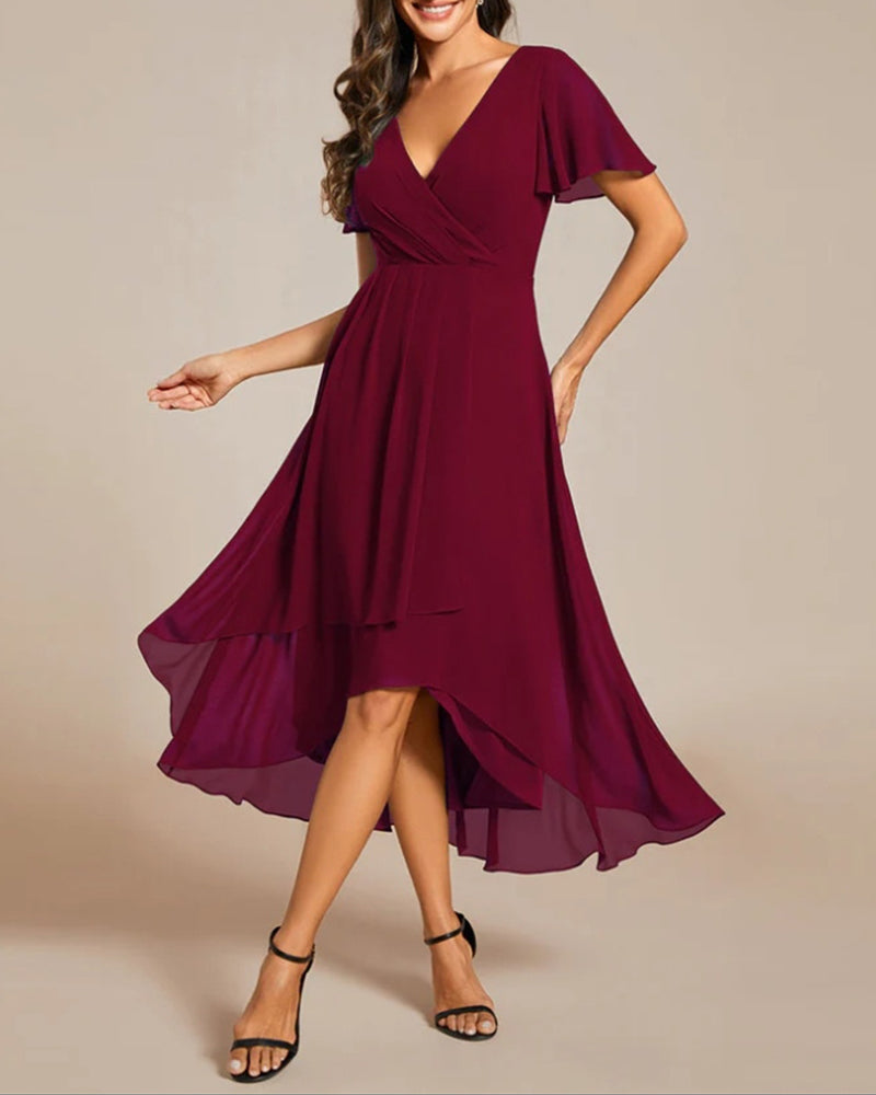Eveloria Damenkleid V-Ausschnitt Rüschenärmel