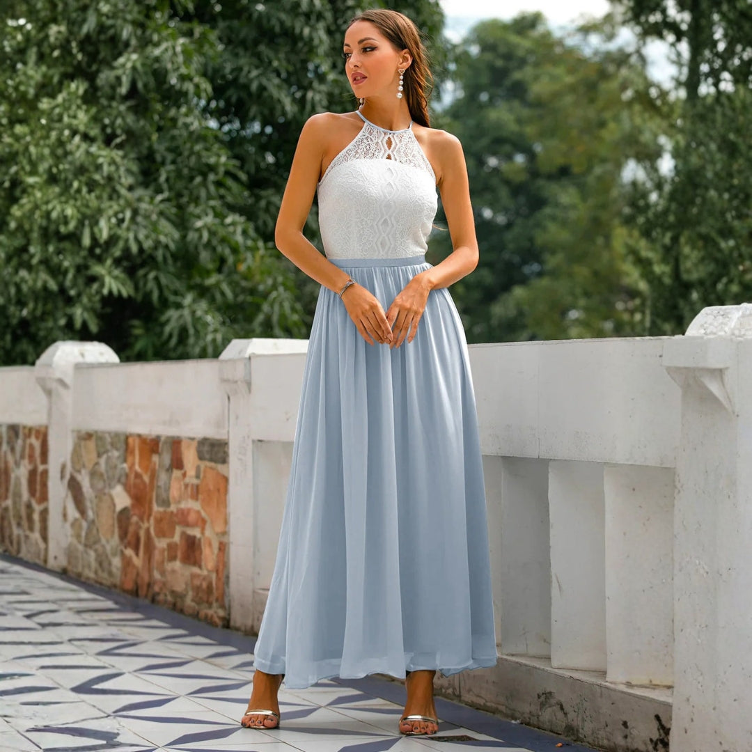 Damen Neckholder Maxikleid Hochzeitsgast Kleid