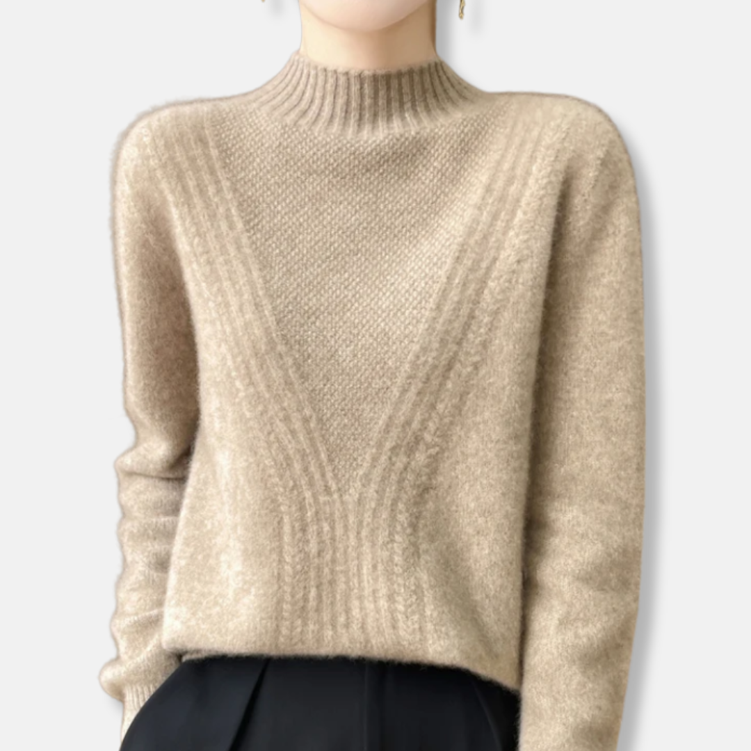 Eveloria Damen Pullover Wollmischung Lockere Passform Rippstrick