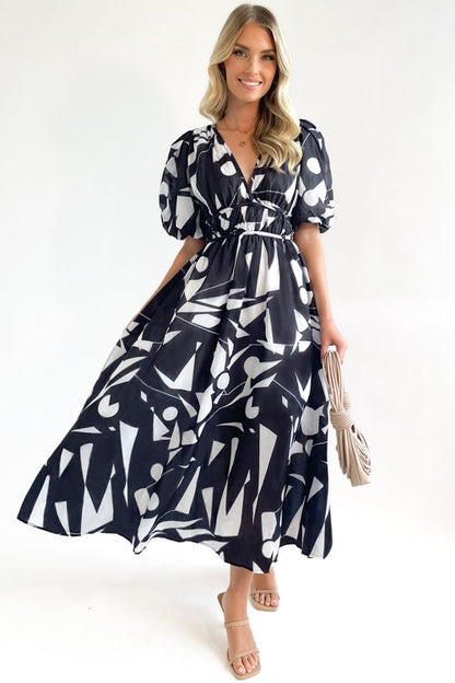 Eveloria Damen Maxi Kleid Puffärmel mit Liebe-Print