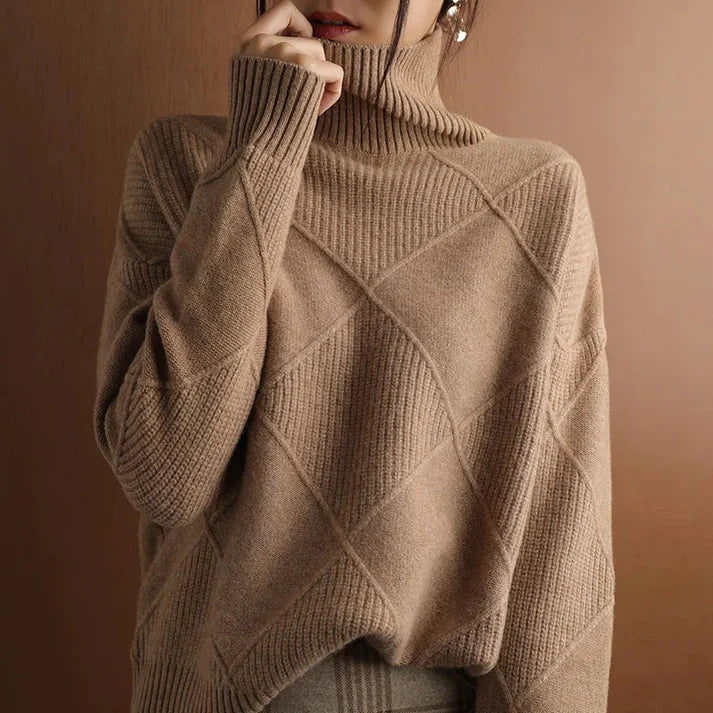 Eveloria Damen Pullover Wollmischung Oversized Rippstrick Grau