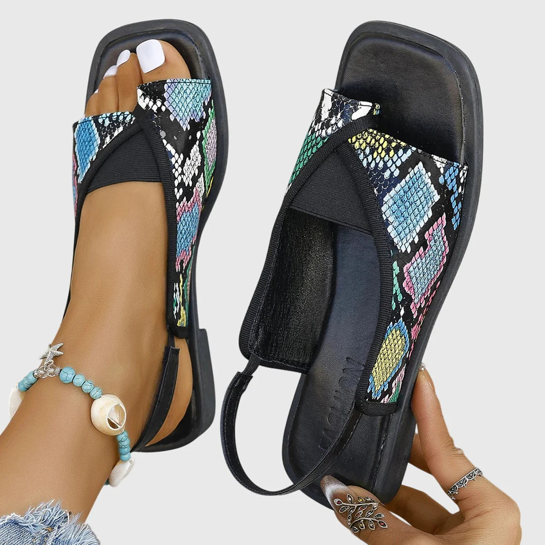 Damen Flache Sandalen Mit Kontrast Riemen