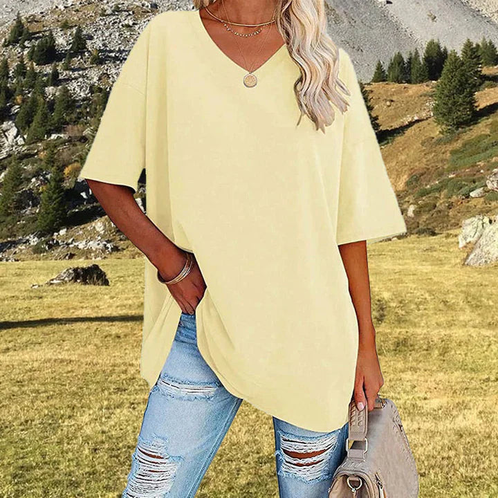 Eveloria Damen V-Ausschnitt T-Shirt Leicht Lockeres Baumwolle Weiß