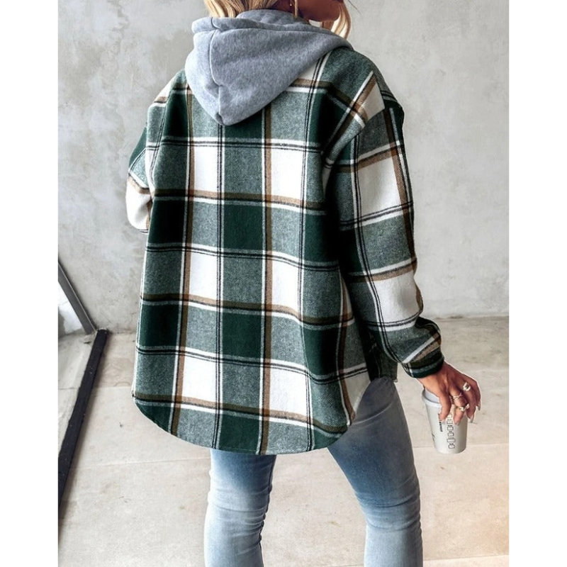 Eveloria Damen Hoodie Kariert Mit Knopfverschluss