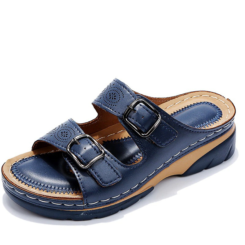 Damen Keilsandalen Leder Mit Verstellbaren Schnallen