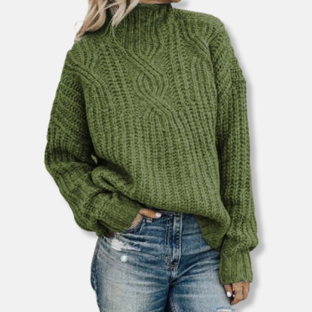 Eveloria Damen Pullover Sweatshirt Wolle Kabelstrick Hoher Kragen