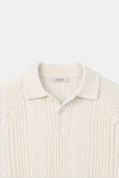 Klassischer Zopfstrick Pullover Damen Polokragen