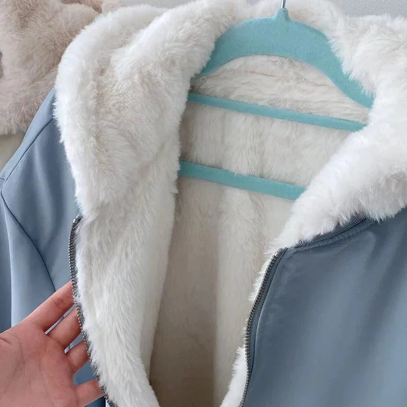 Damen Winterjacke Oversize Fleece-Innenfutter Kuschelig