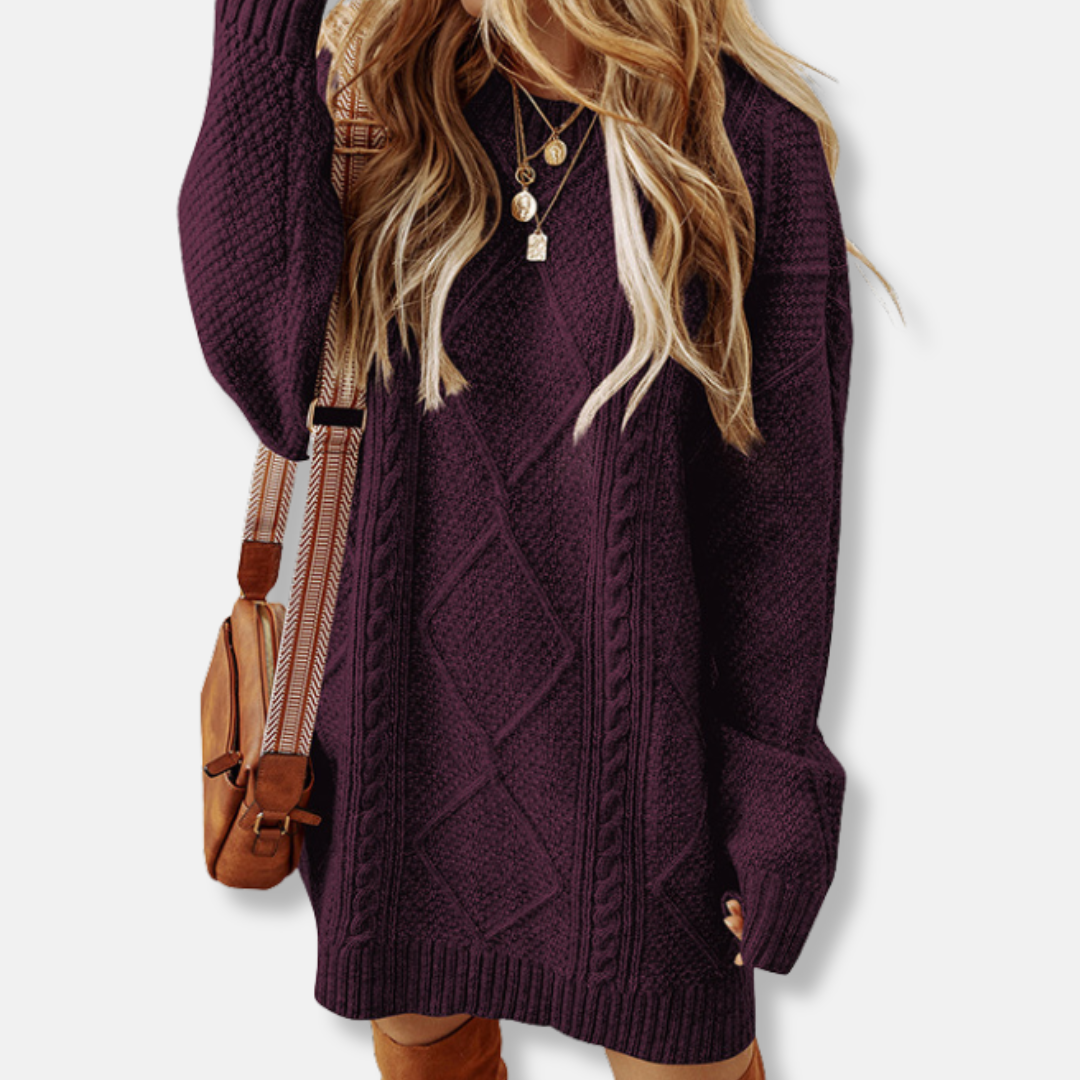Eveloria Damen Sweatshirt Kabelstrick Lockere Passform Knielang