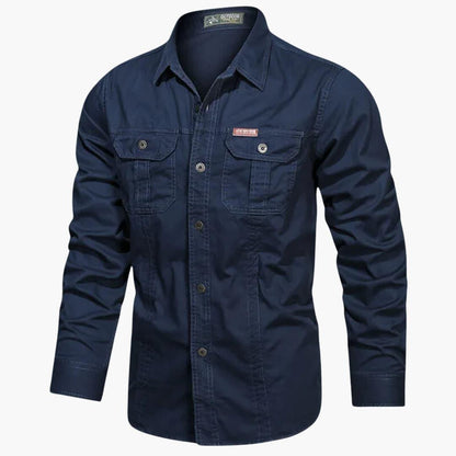 Herren Langarmhemd Cargo Baumwolle Beige