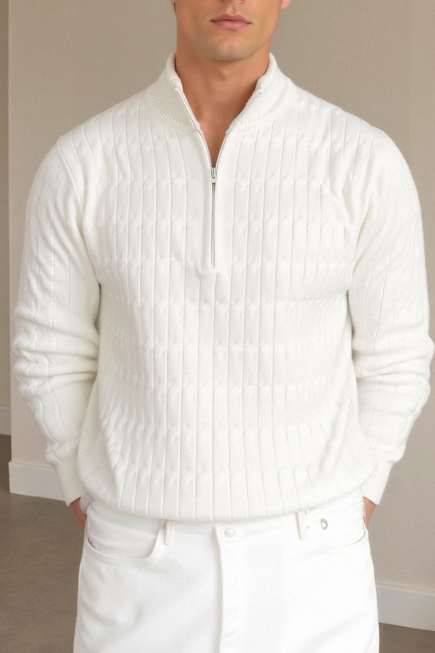 Herren Strickpullover Reißverschluss Elegantes Merino Wool