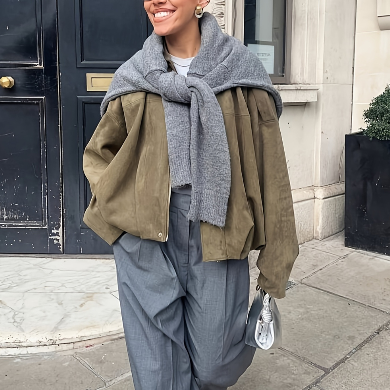 Eveloria Damen Oversize Bomberjacke Grün