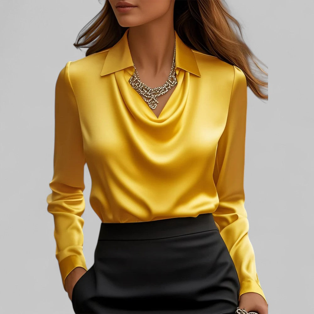 Elegante Damen Satinbluse Wasserfallausschnitt