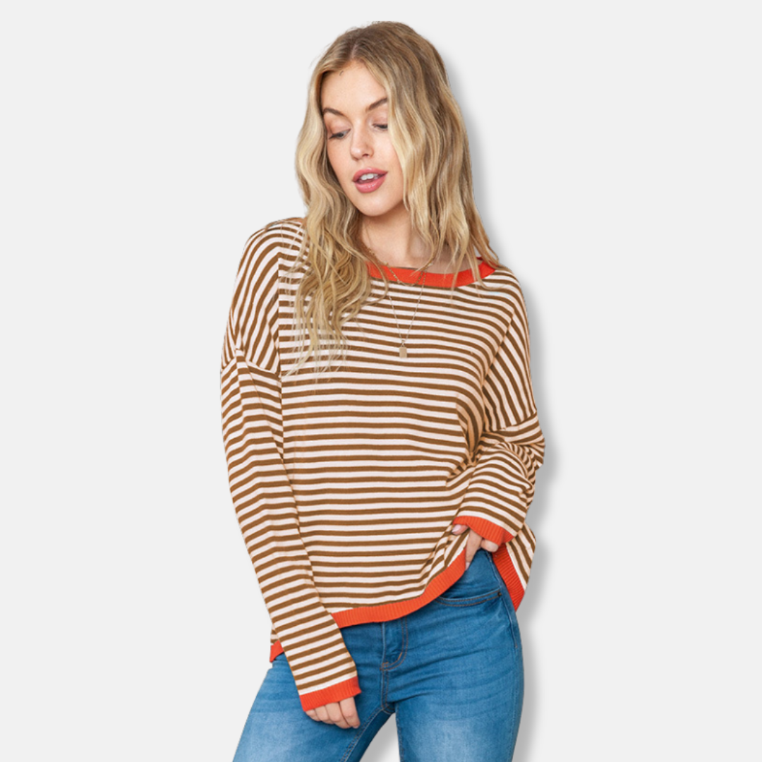 Eveloria Damen Sweatshirt Gestreift Lockere Passform Baumwolle