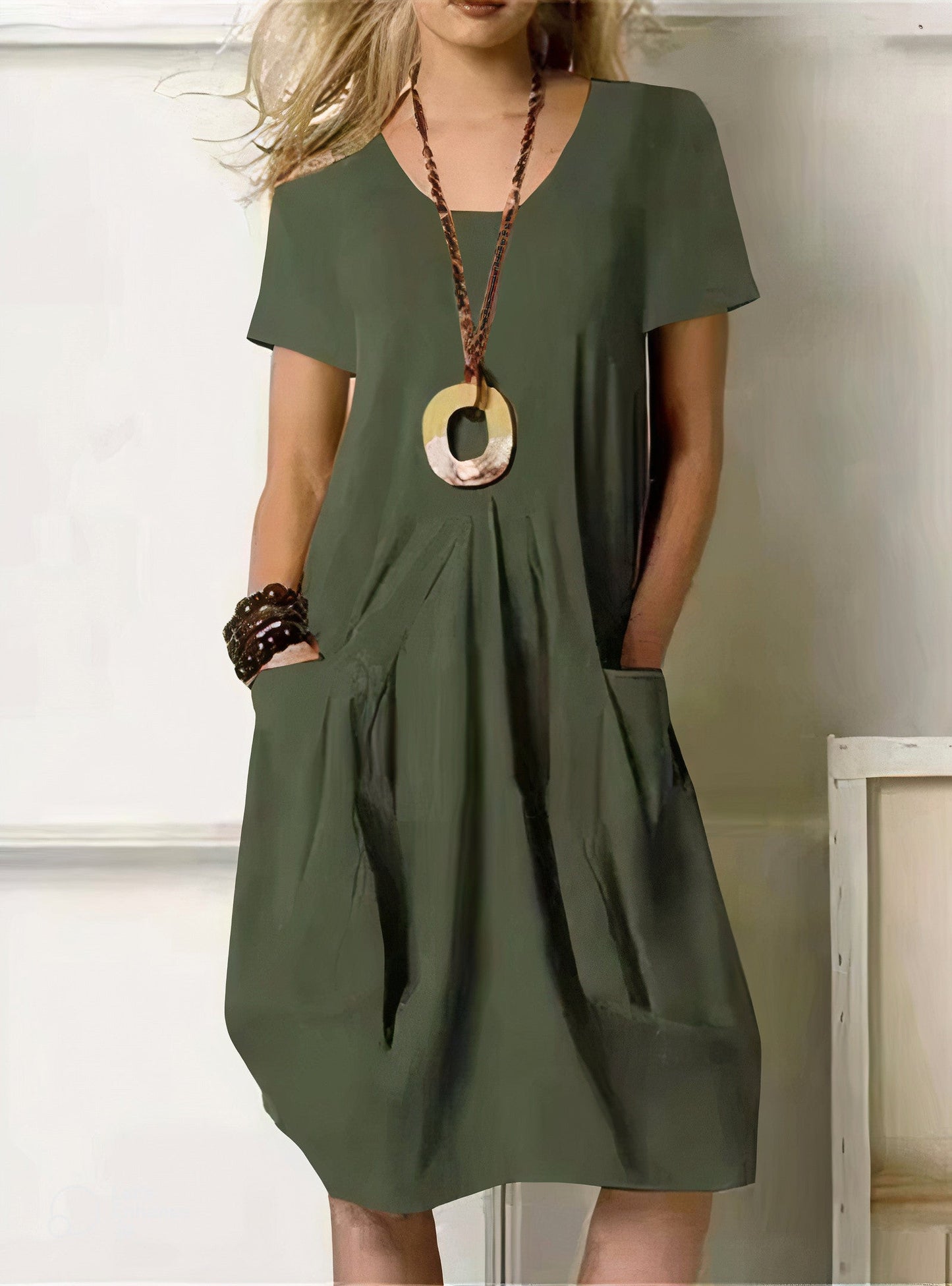 Eveloria Damen Midi-Kleid Bauchbedeckend Mit Taschen