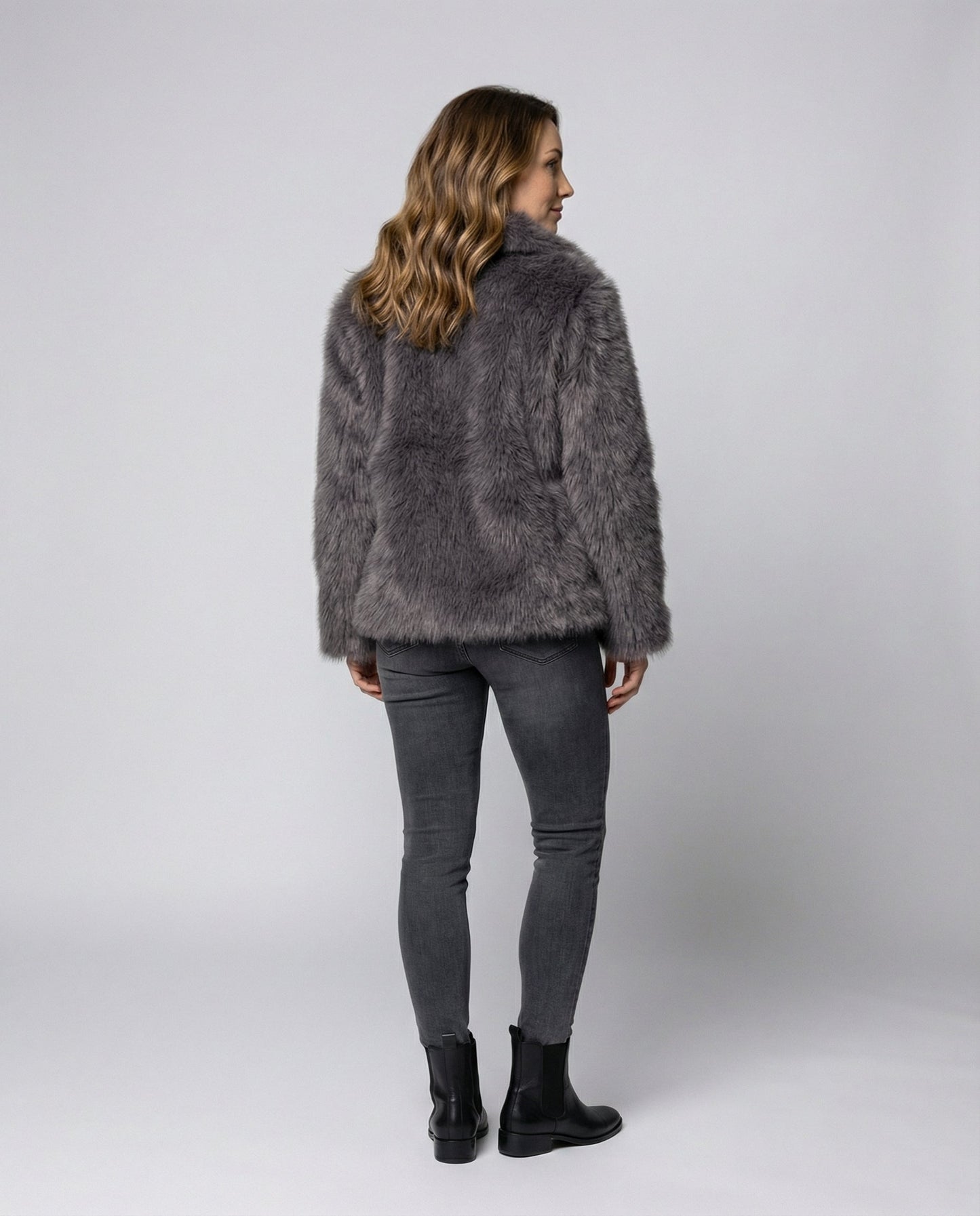 Kunstfell Schalkragen Jacke Damen