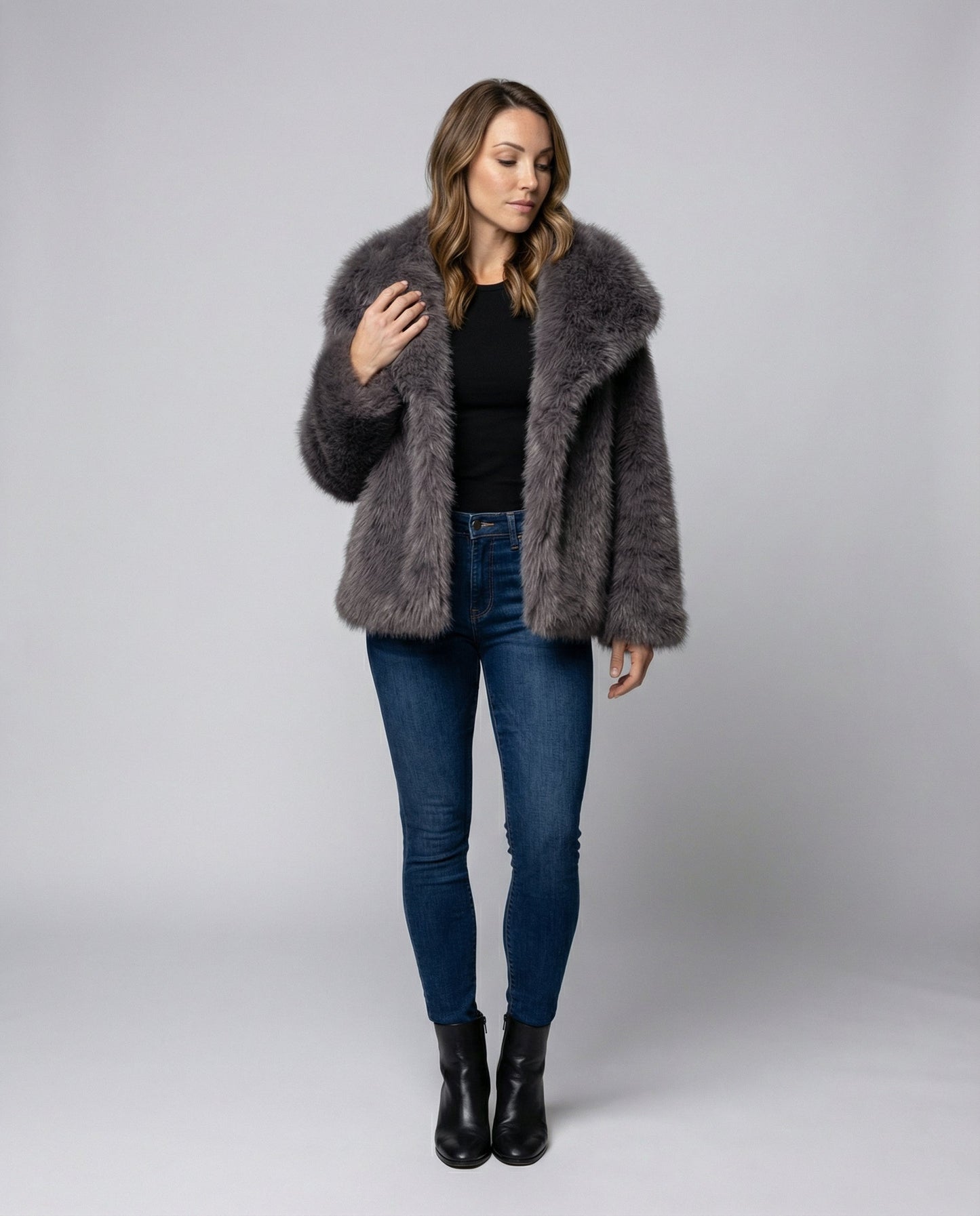 Kunstfell Schalkragen Jacke Damen