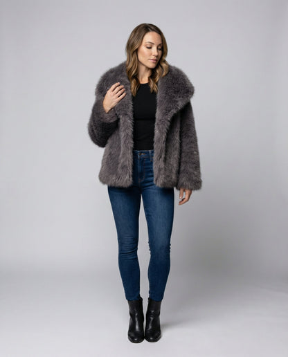 Kunstfell Schalkragen Jacke Damen