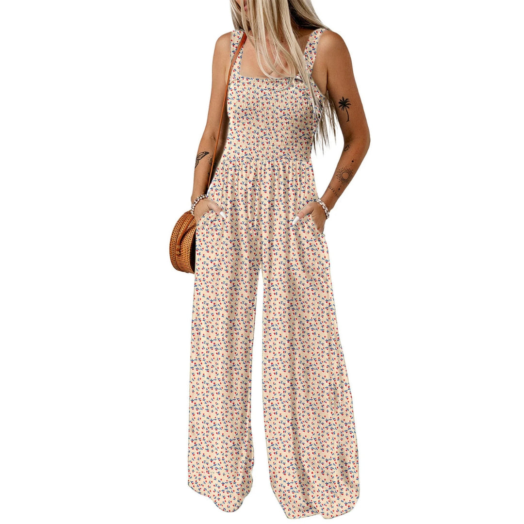Damen Jumpsuit Blumenmuster Weites Bein Elegante Farbe