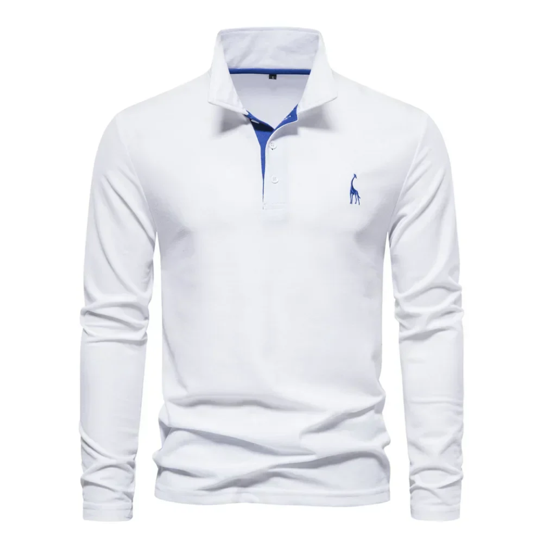 Herren Langarm Polo-Shirt Baumwolle Lässig Weiß