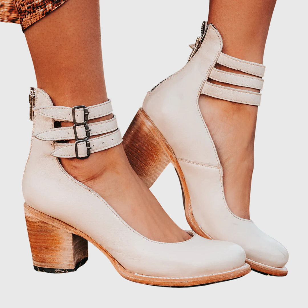 Damen Blockabsatz Stiefel Schnallenriemen