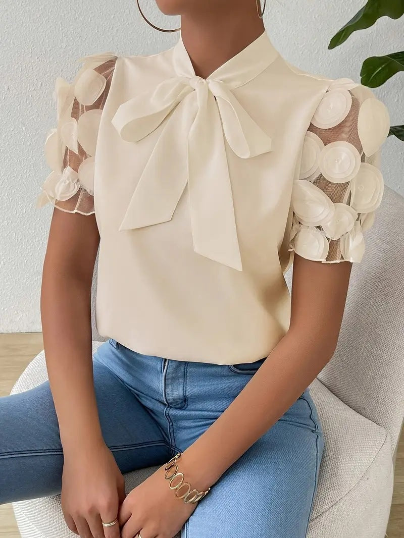 Damen Elegante Bluse Schleifendetail Transparente Ärmel - Eveloria