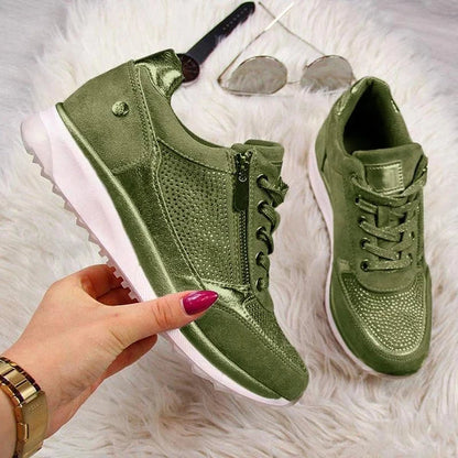 Damen Plateau Sneaker Schnür- und Reißverschluss