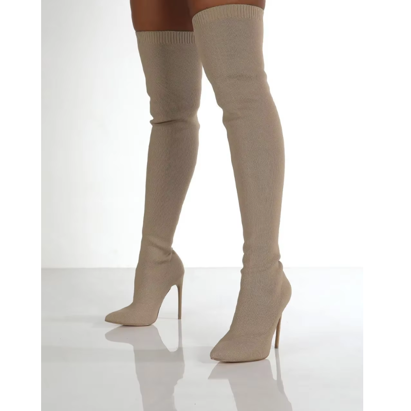 Eveloria Damen Overknee Stiefel Stretch Stiletto Schwarz - Eveloria
