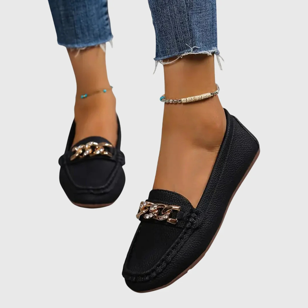 Damen Slip-On Loafer Kettendetail Leder